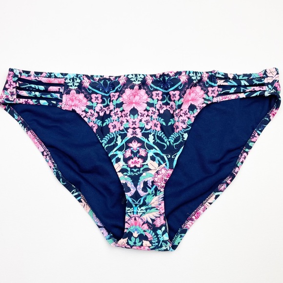 Jessica Simpson Floral Bikini Bottoms with Strappy Side Cut-Outs - Picture 1 of 7